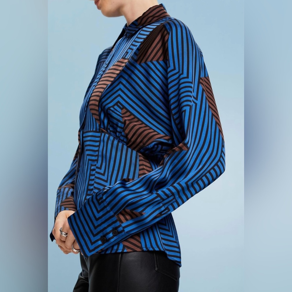 Esprit Striped Blue and Brown Women's Top size small